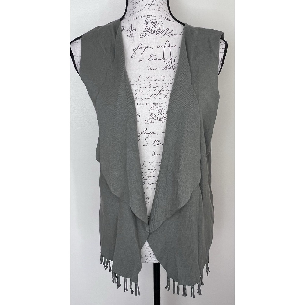 Chico's Green Open Sweater Vest w/ Bottom Fringe Size 1 Medium (8)